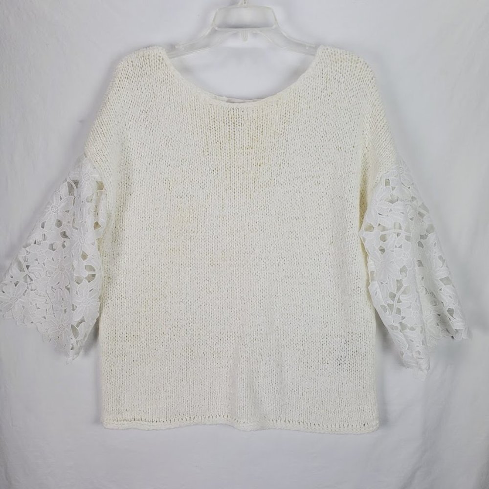 Chicos Loose Knit Sweater w Lace Sleeve 2 Large